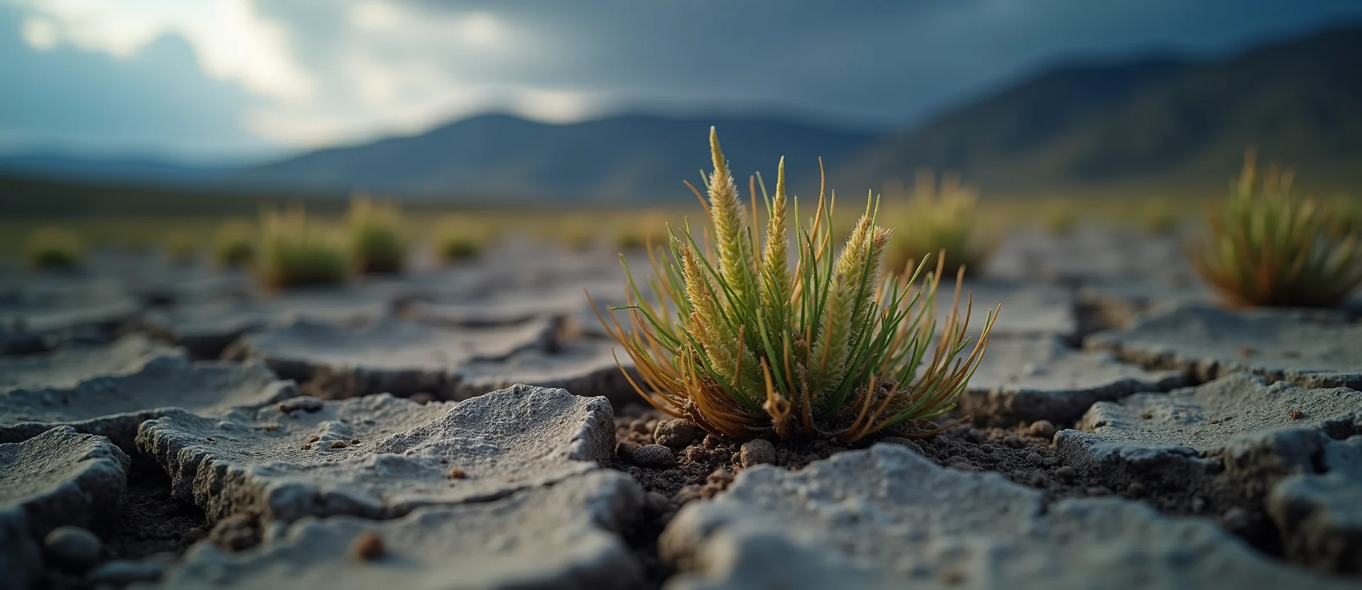 Symbolizing Seed/New Beginning: A local Indian Paintbrush shoot emerging from cracked soil. - AI Generated