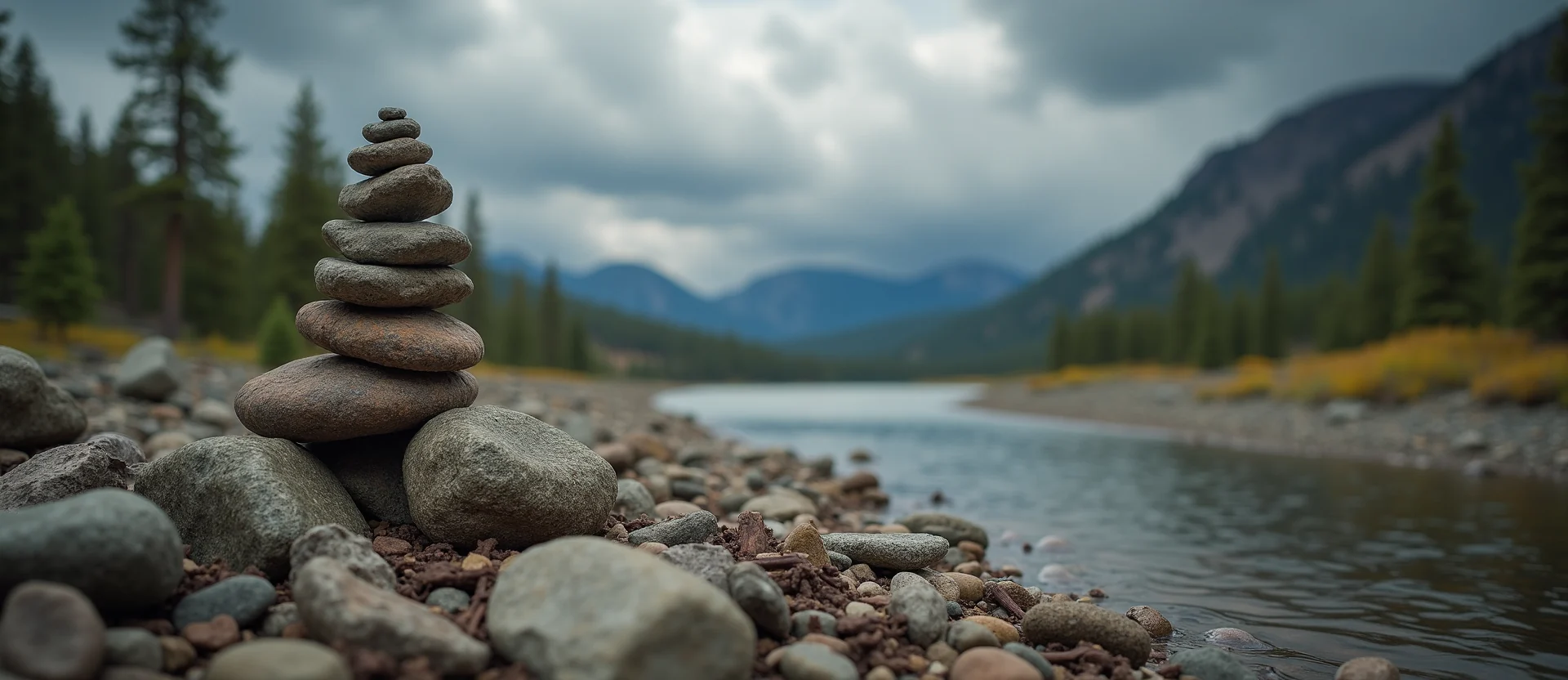 Symbolizing Stability/Peak: A local Quaking Aspen ancient rock cairn. - AI Generated
