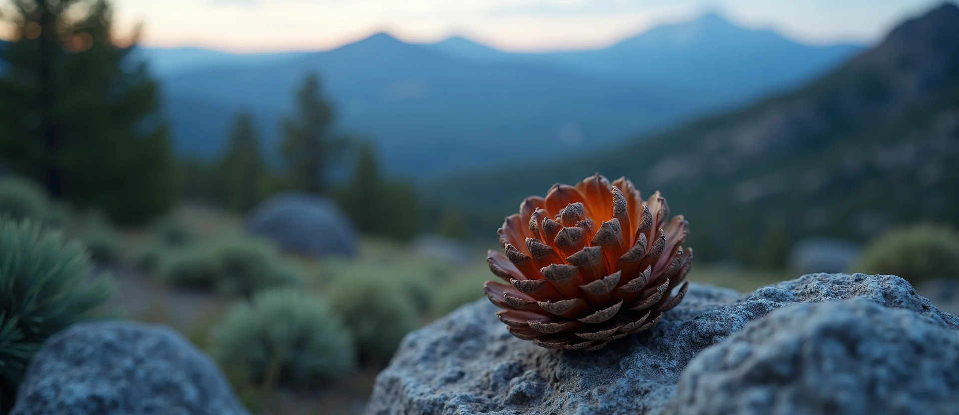 Symbolizing Seed/New Beginning: A local Sierra Juniper opening pine cone. - AI Generated