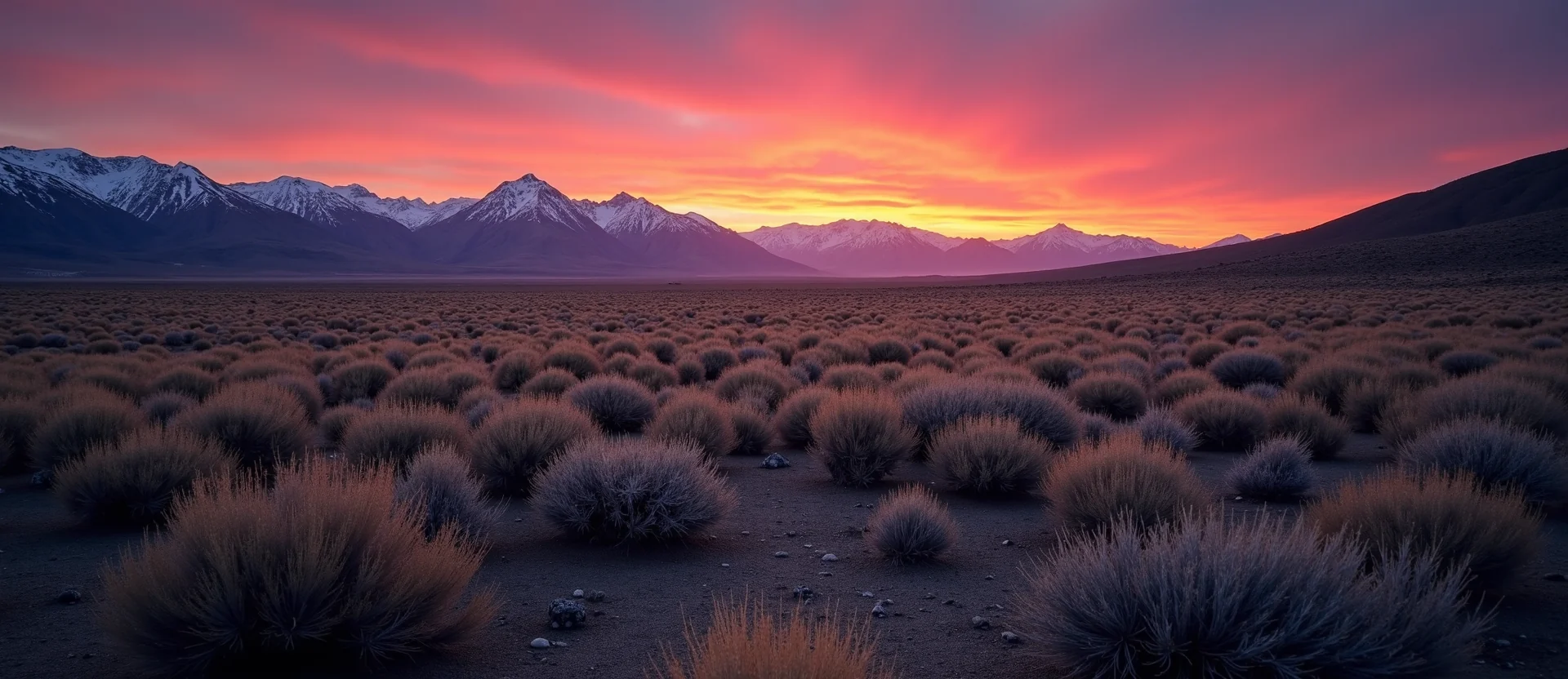 Symbolizing Stability/Peak: A local Rabbitbrush distant Sierra horizon. - AI Generated