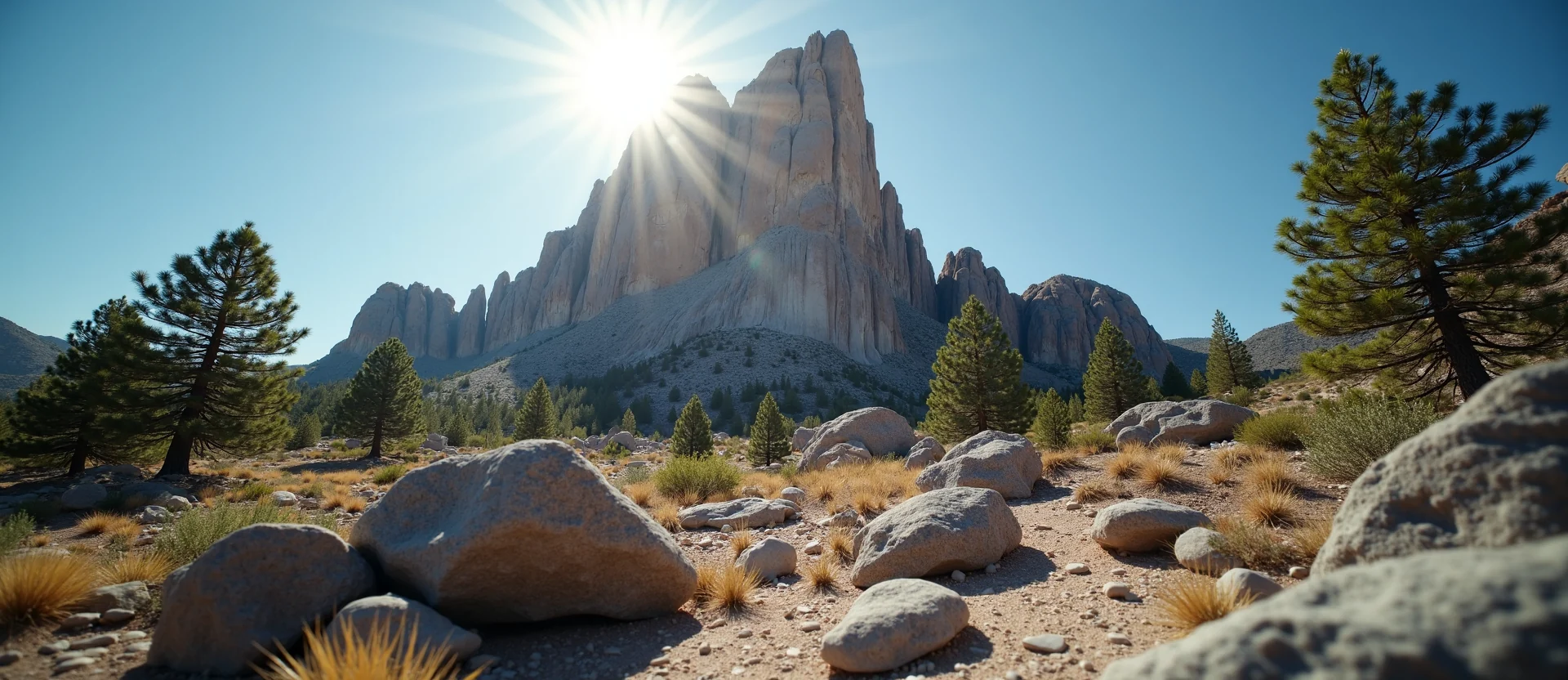 Symbolizing Stability/Peak: A local Mountain Mahogany jagged granite peak. - AI Generated