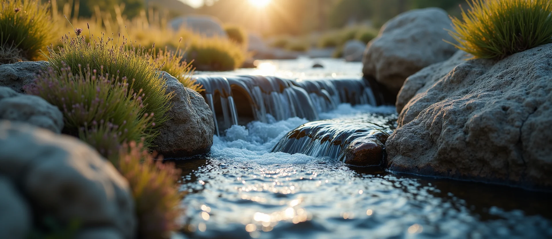 Symbolizing Flow/Cleansing: A local Rabbitbrush hidden small waterfall. - AI Generated