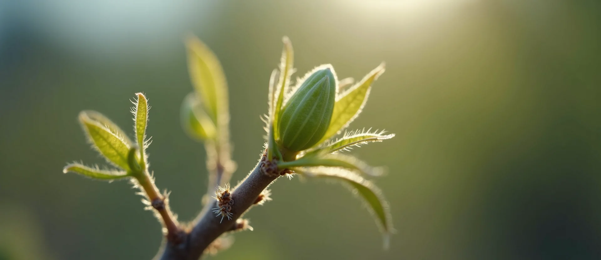 Symbolizing Seed/New Beginning: A local Indian Paintbrush new green bud on a branch. - AI Generated