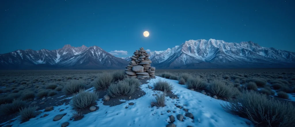 Symbolizing Stability/Peak: A local Desert Peach ancient rock cairn. - AI Generated