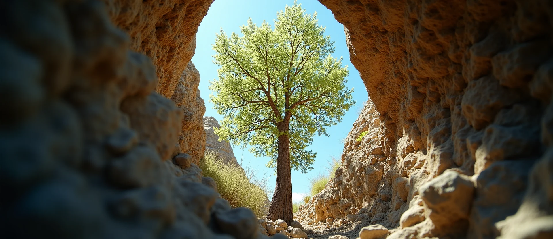 Symbolizing Growth/Resilience: A local Sagebrush (Artemisia tridentata) tree growing out of a rock cleft. - AI Generated