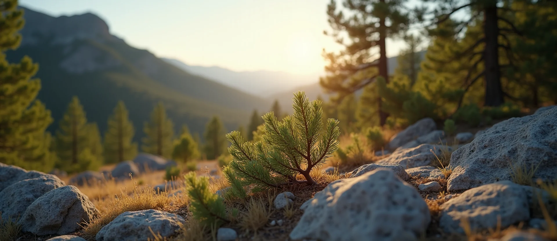 Symbolizing Seed/New Beginning: A local Ponderosa Pine new green bud on a branch. - AI Generated