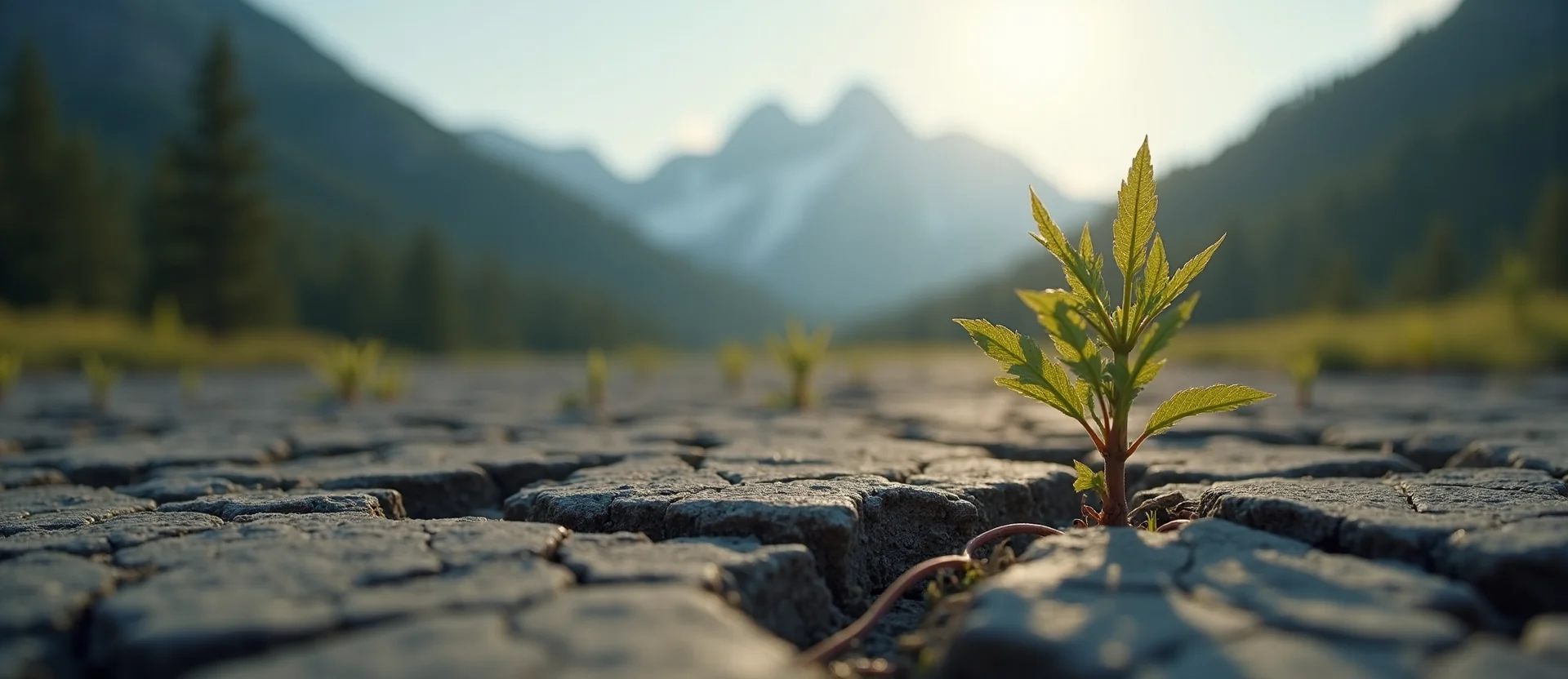 Symbolizing Seed/New Beginning: A local Quaking Aspen shoot emerging from cracked soil. - AI Generated