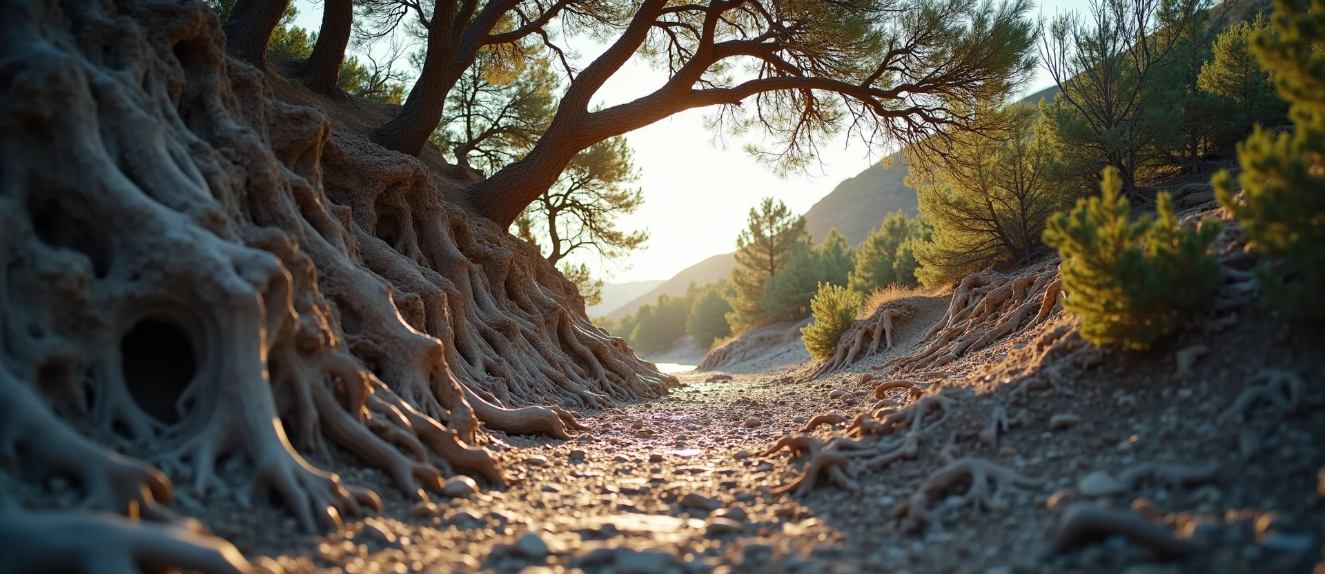 Symbolizing Growth/Resilience: A local Sierra Juniper gnarled juniper roots. - AI Generated