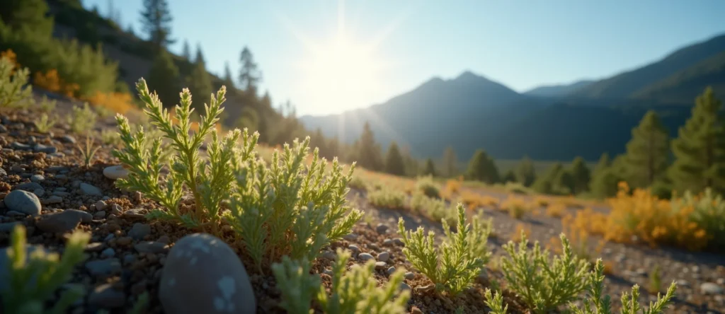 Symbolizing Stability/Peak: A local Indian Paintbrush distant Sierra horizon. - AI Generated