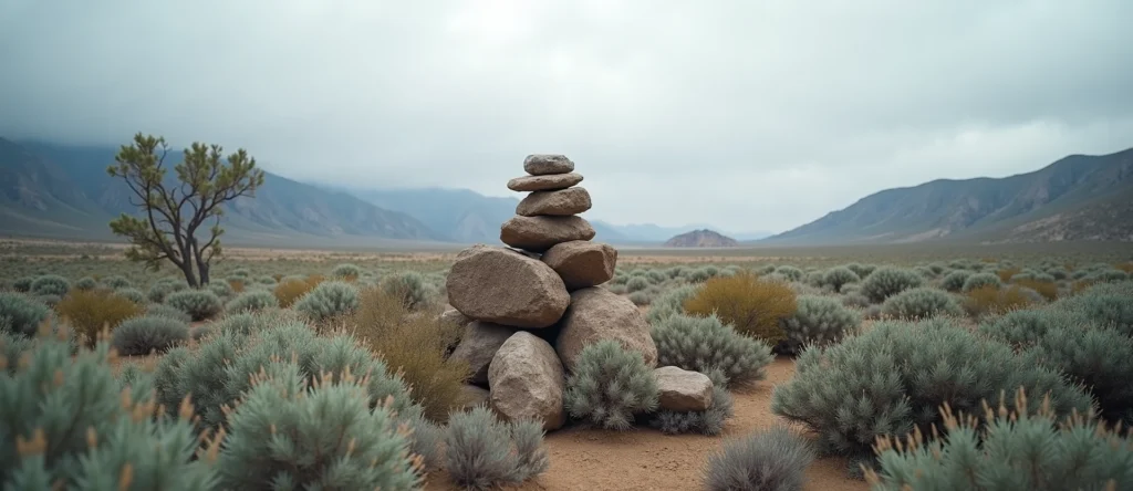 Symbolizing Stability/Peak: A local Quaking Aspen ancient rock cairn. - AI Generated