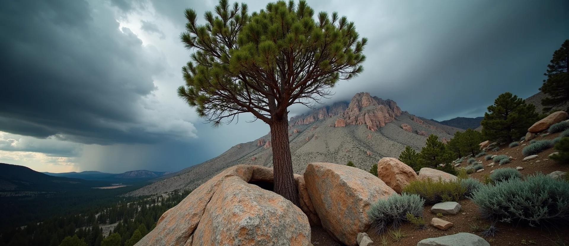 Symbolizing Growth/Resilience: A local Bitterbrush tree growing out of a rock cleft. - AI Generated