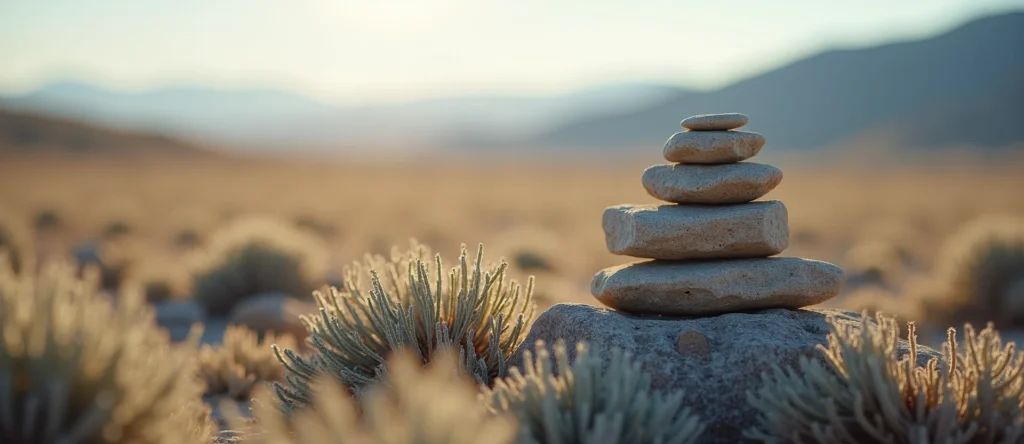 Symbolizing Stability/Peak: A local Bitterbrush ancient rock cairn. - AI Generated