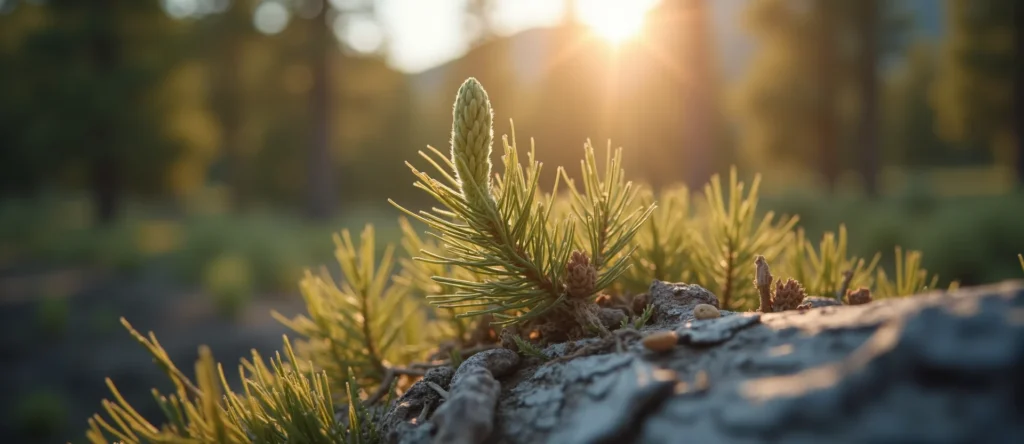Symbolizing Seed/New Beginning: A local Rabbitbrush new green bud on a branch. - AI Generated