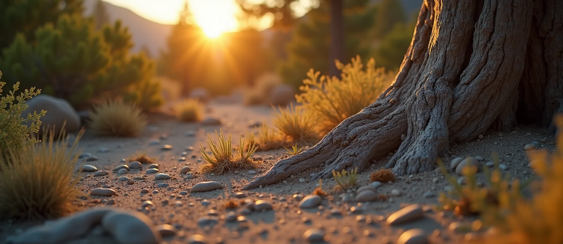 Symbolizing Growth/Resilience: A local Desert Peach sturdy weathered tree trunk. - AI Generated