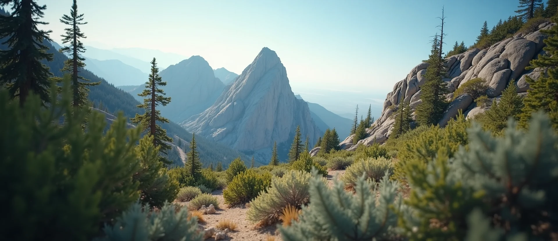 Symbolizing Stability/Peak: A local Bitterbrush jagged granite peak. - AI Generated