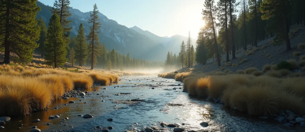 Symbolizing Flow/Cleansing: A local Quaking Aspen clear cold snowmelt stream. - AI Generated