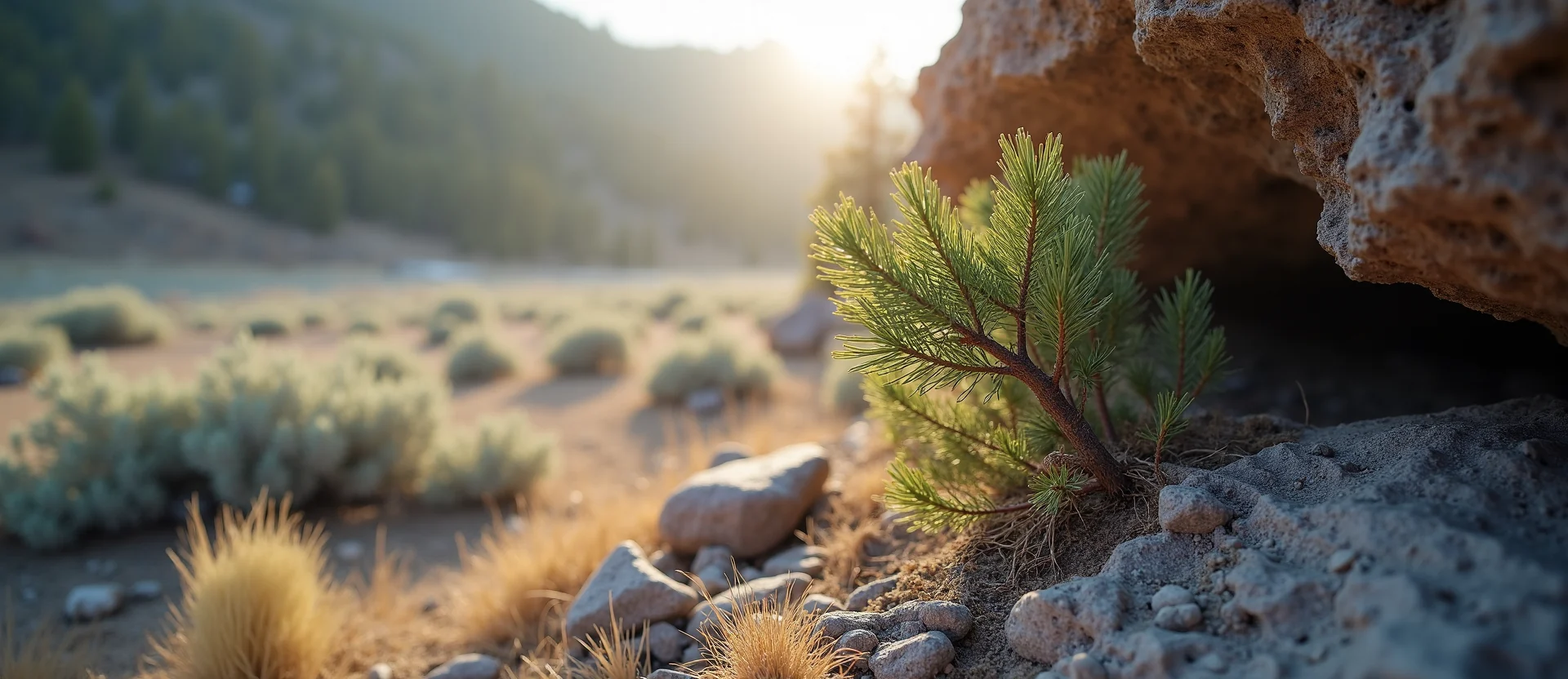 Symbolizing Growth/Resilience: A local Sagebrush (Artemisia tridentata) tree growing out of a rock cleft. - AI Generated