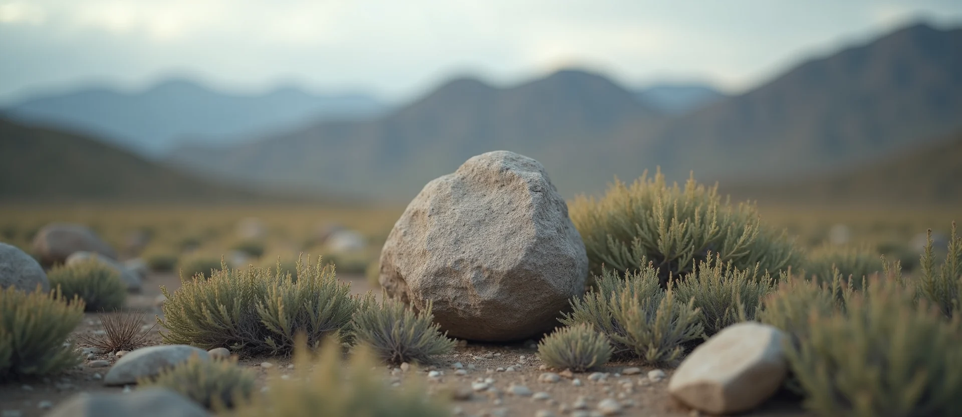 Symbolizing Stability/Peak: A local Bitterbrush unshakable boulder. - AI Generated
