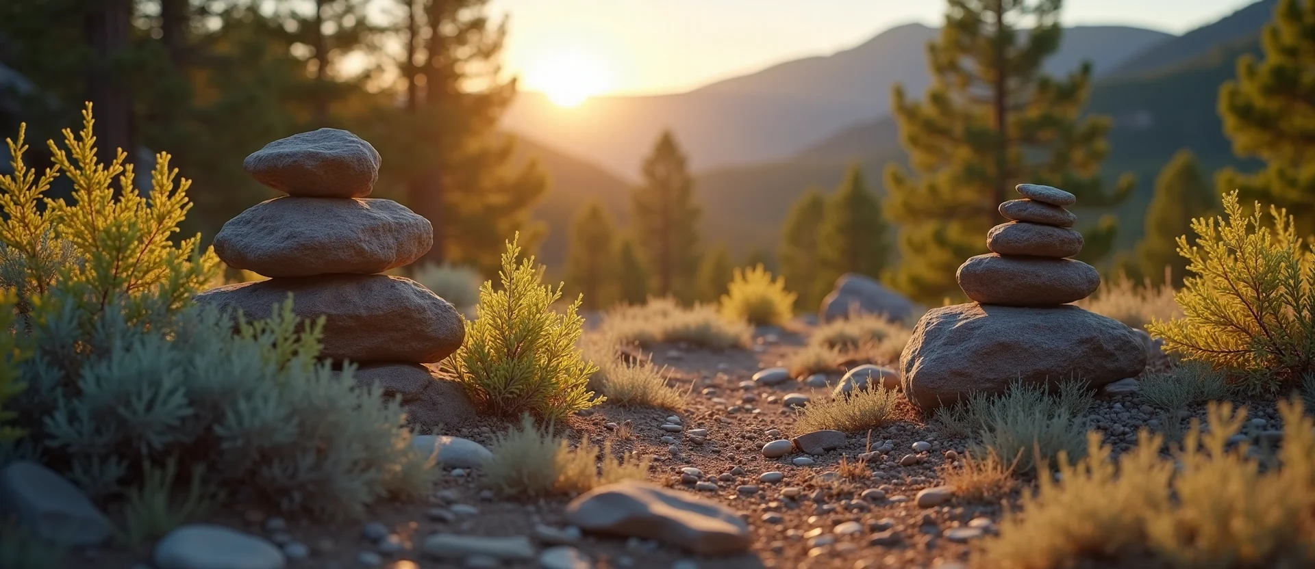 Symbolizing Stability/Peak: A local Manzanita ancient rock cairn. - AI Generated