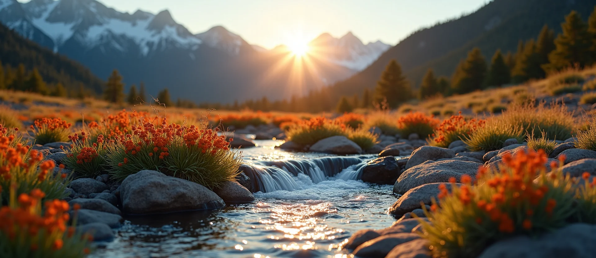 Symbolizing Flow/Cleansing: A local Indian Paintbrush babbling mountain creek. - AI Generated