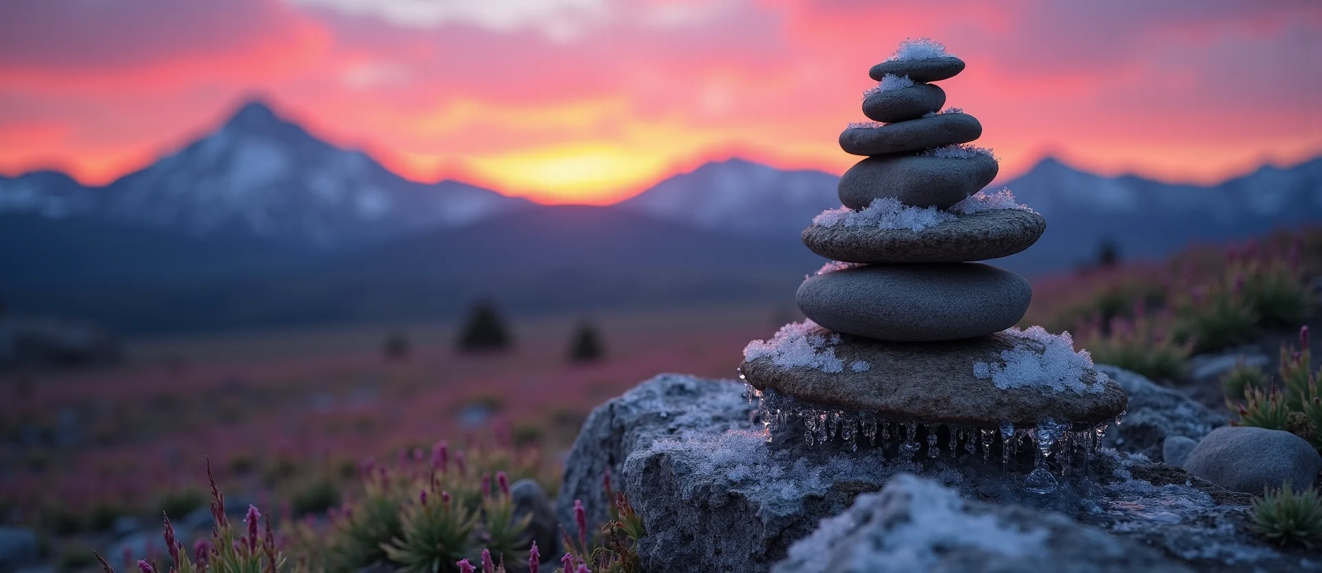 Symbolizing Stability/Peak: A local Indian Paintbrush ancient rock cairn. - AI Generated