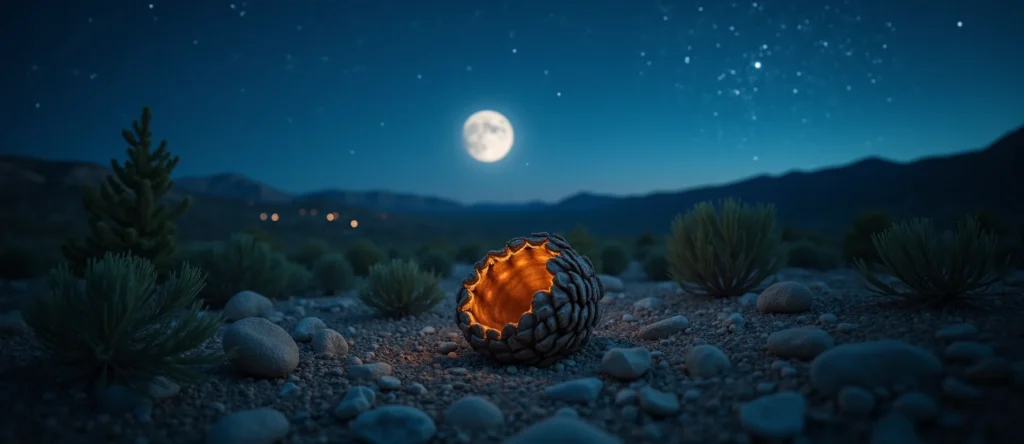 Symbolizing Seed/New Beginning: A local Sierra Juniper opening pine cone. - AI Generated