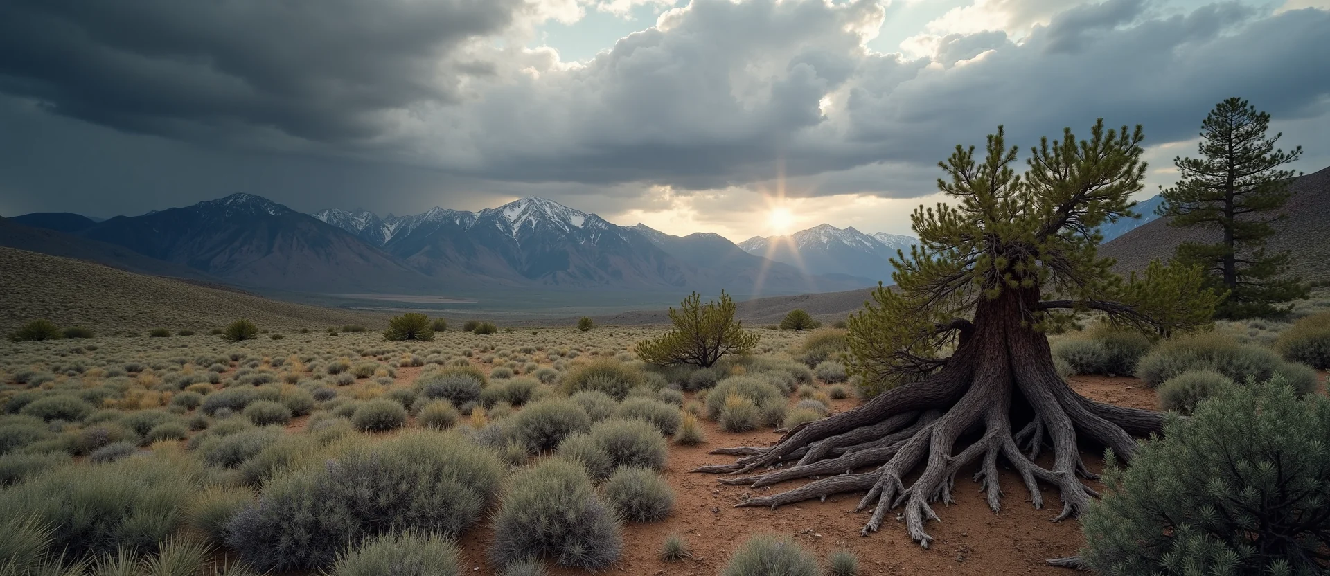 Symbolizing Growth/Resilience: A local Rabbitbrush gnarled juniper roots. - AI Generated