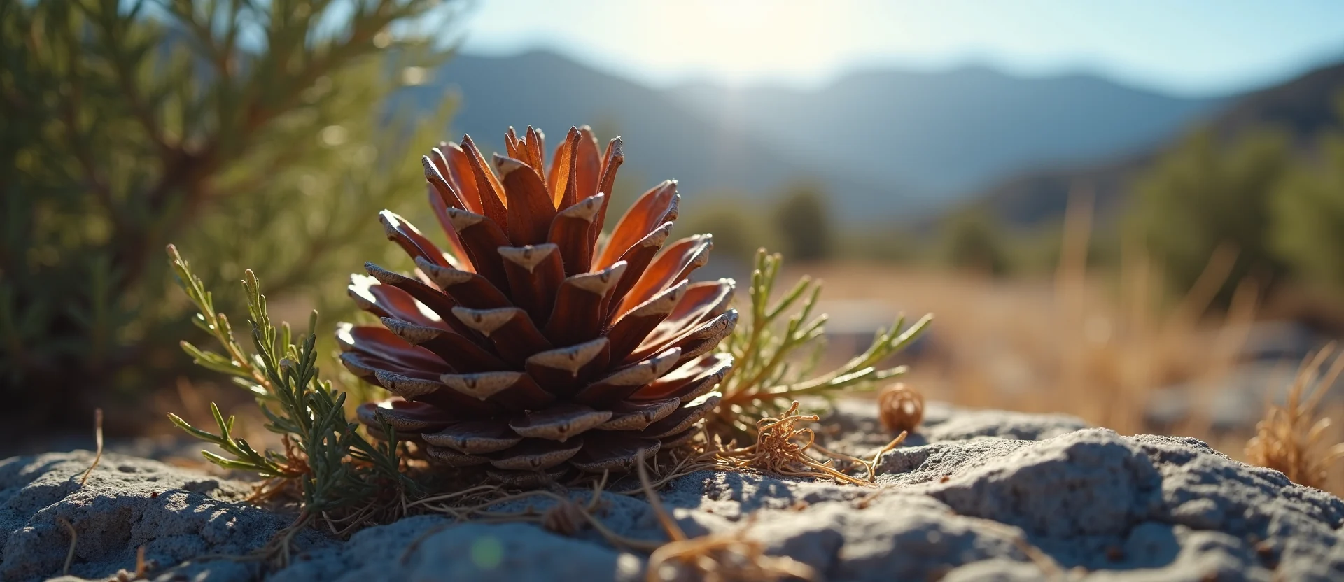 Symbolizing Seed/New Beginning: A local Bitterbrush opening pine cone. - AI Generated