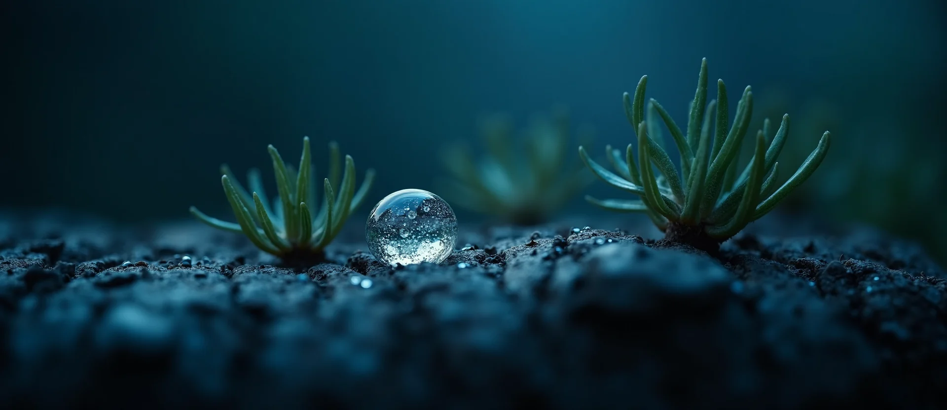 Symbolizing Flow/Cleansing: A local Sagebrush (Artemisia tridentata) raindrops on desert leaves. - AI Generated