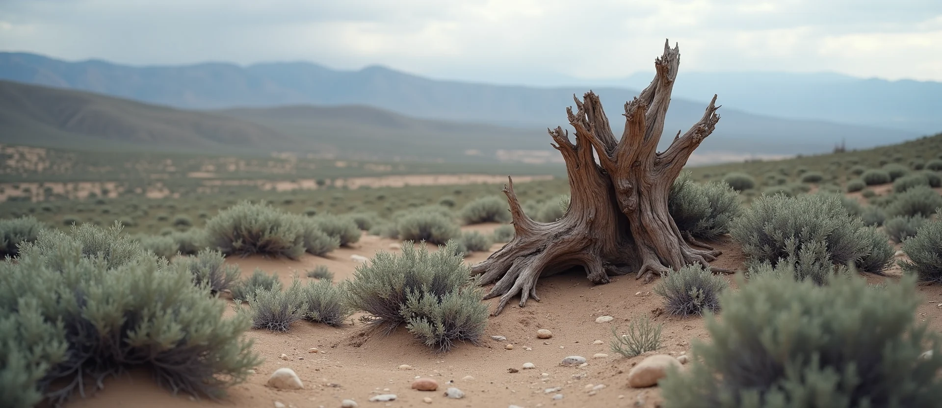 Symbolizing Growth/Resilience: A local Rabbitbrush sturdy weathered tree trunk. - AI Generated