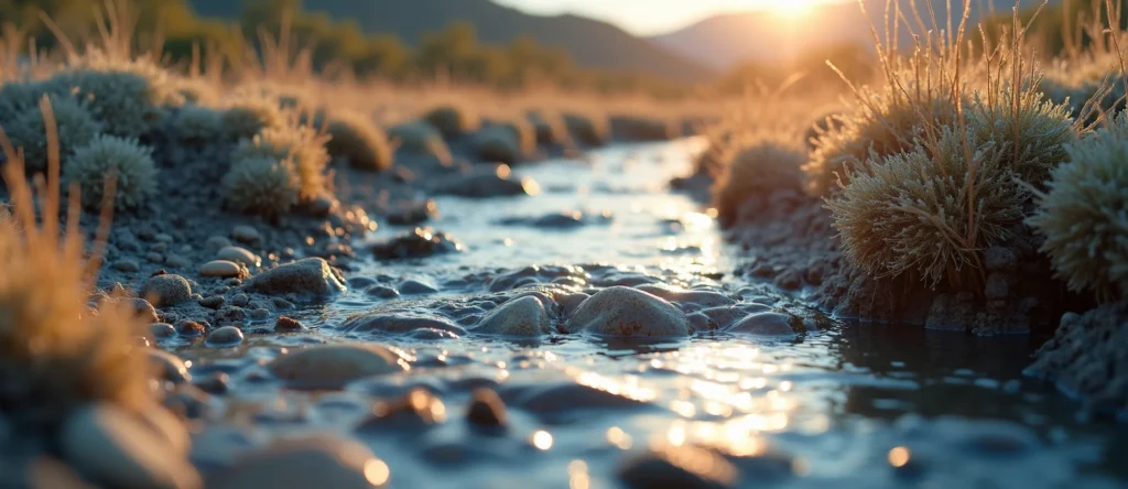 Symbolizing Flow/Cleansing: A local Rabbitbrush clear cold snowmelt stream. - AI Generated