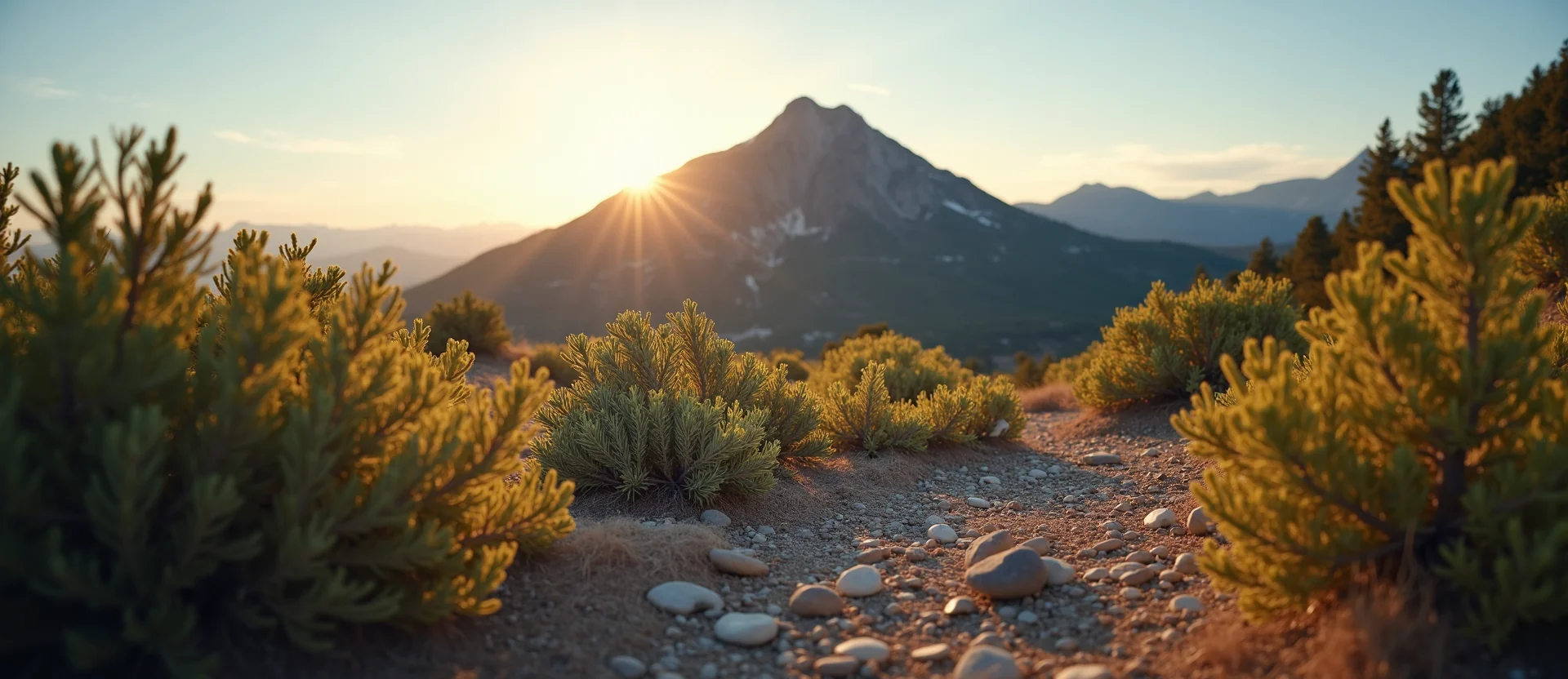 Symbolizing Stability/Peak: A local Rabbitbrush solid mountain ridge. - AI Generated