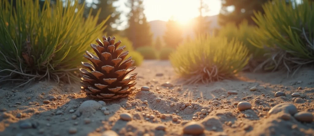 Symbolizing Seed/New Beginning: A local Desert Peach opening pine cone. - AI Generated