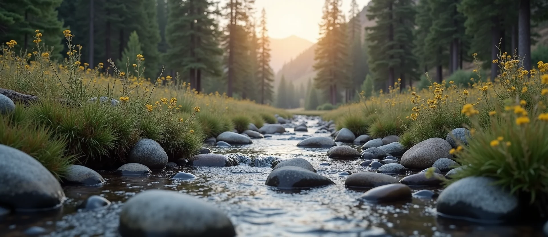 Symbolizing Flow/Cleansing: A local Indian Paintbrush smooth Truckee river stones. - AI Generated