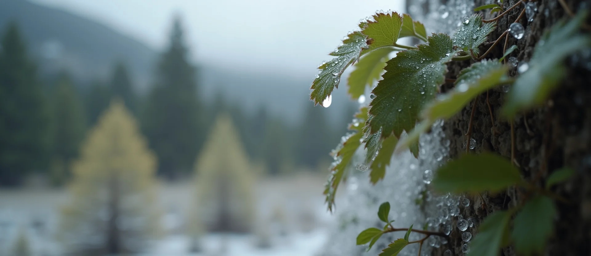 Symbolizing Flow/Cleansing: A local Quaking Aspen raindrops on desert leaves. - AI Generated