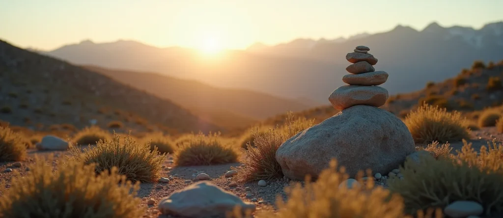Symbolizing Stability/Peak: A local Bitterbrush ancient rock cairn. - AI Generated