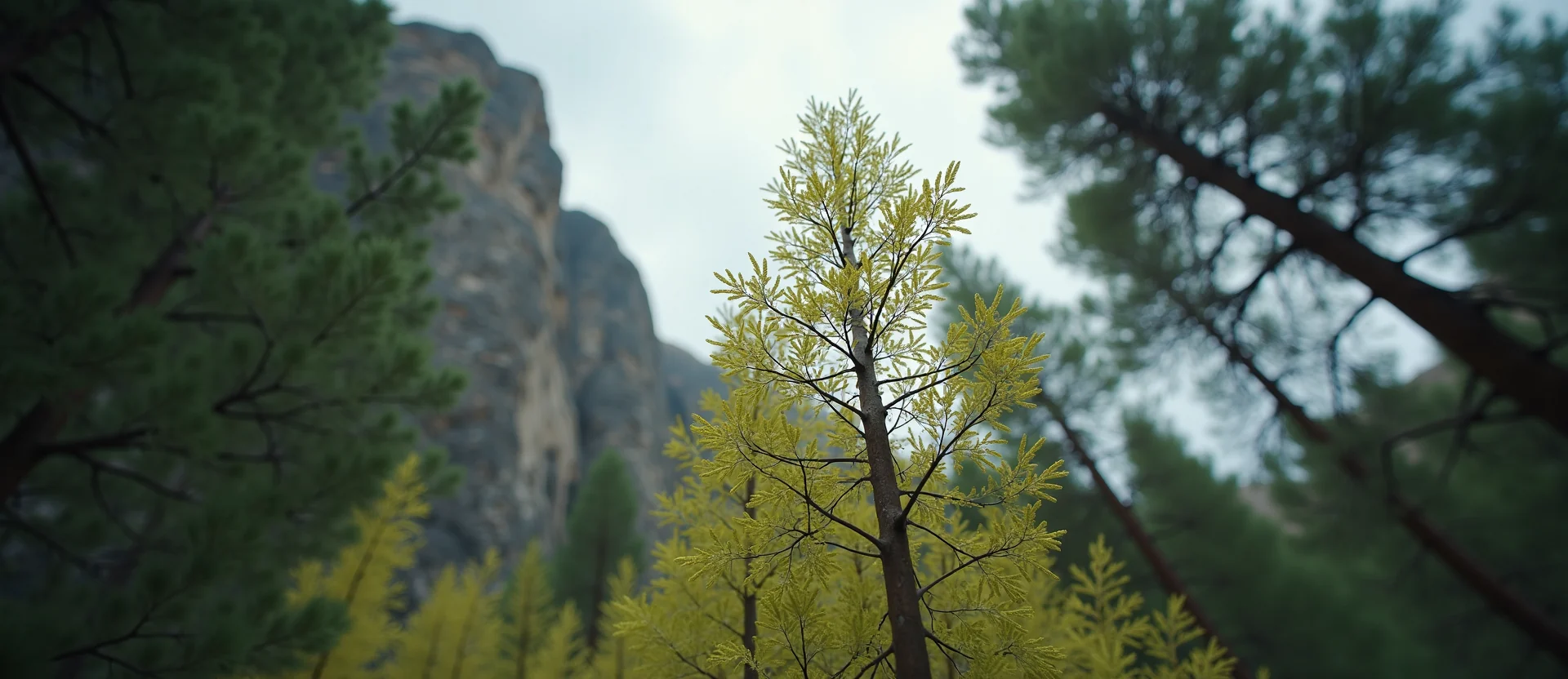 Symbolizing Growth/Resilience: A local Ponderosa Pine new branch reaching for the sky. - AI Generated