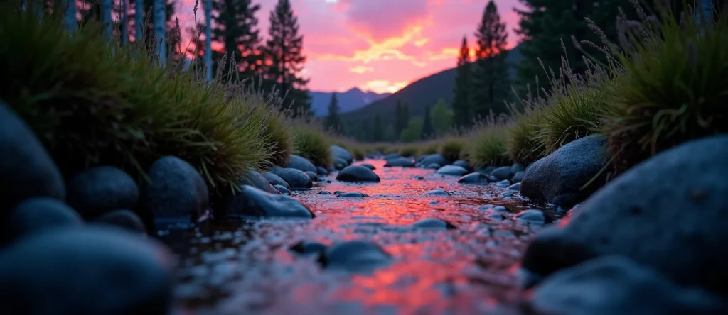 Symbolizing Flow/Cleansing: A local Quaking Aspen clear cold snowmelt stream. - AI Generated