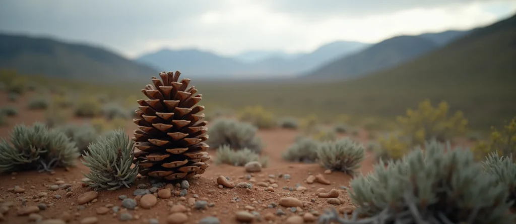 Symbolizing Seed/New Beginning: A local Indian Paintbrush opening pine cone. - AI Generated