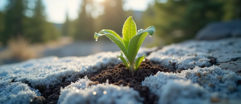 Symbolizing Seed/New Beginning: A local Quaking Aspen shoot emerging from cracked soil. - AI Generated
