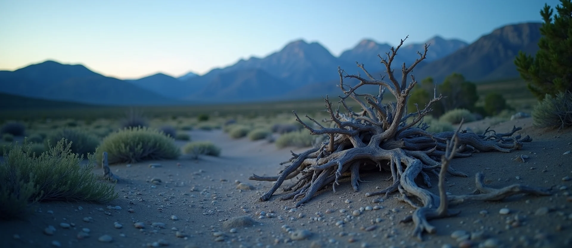 Symbolizing Growth/Resilience: A local Indian Paintbrush gnarled juniper roots. - AI Generated