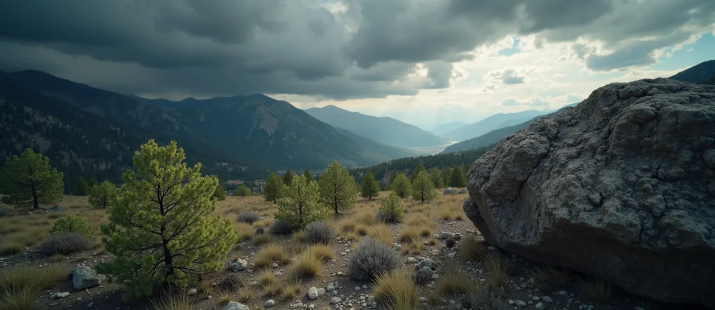 Symbolizing Stability/Peak: A local Quaking Aspen distant Sierra horizon. - AI Generated