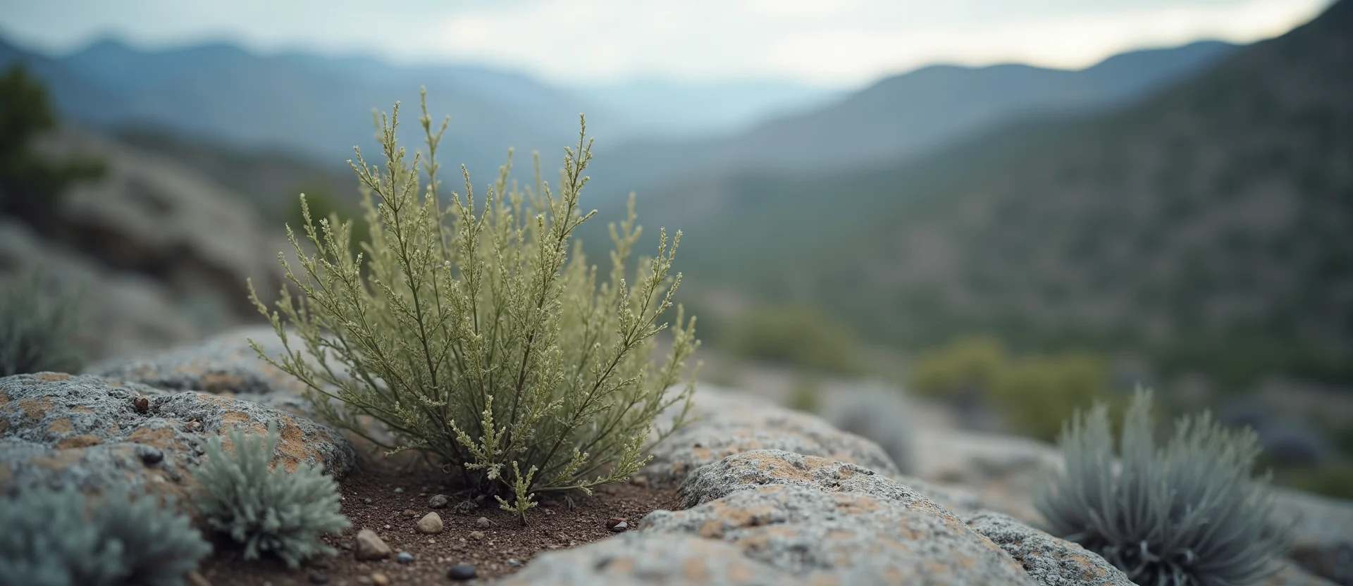 Symbolizing Growth/Resilience: A local Sagebrush (Artemisia tridentata) tree growing out of a rock cleft. - AI Generated