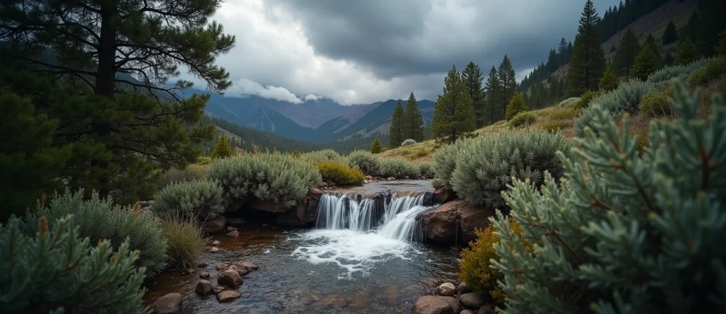 Symbolizing Flow/Cleansing: A local Sagebrush (Artemisia tridentata) hidden small waterfall. - AI Generated