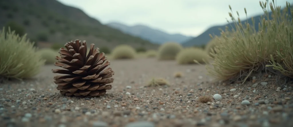 Symbolizing Seed/New Beginning: A local Desert Peach opening pine cone. - AI Generated