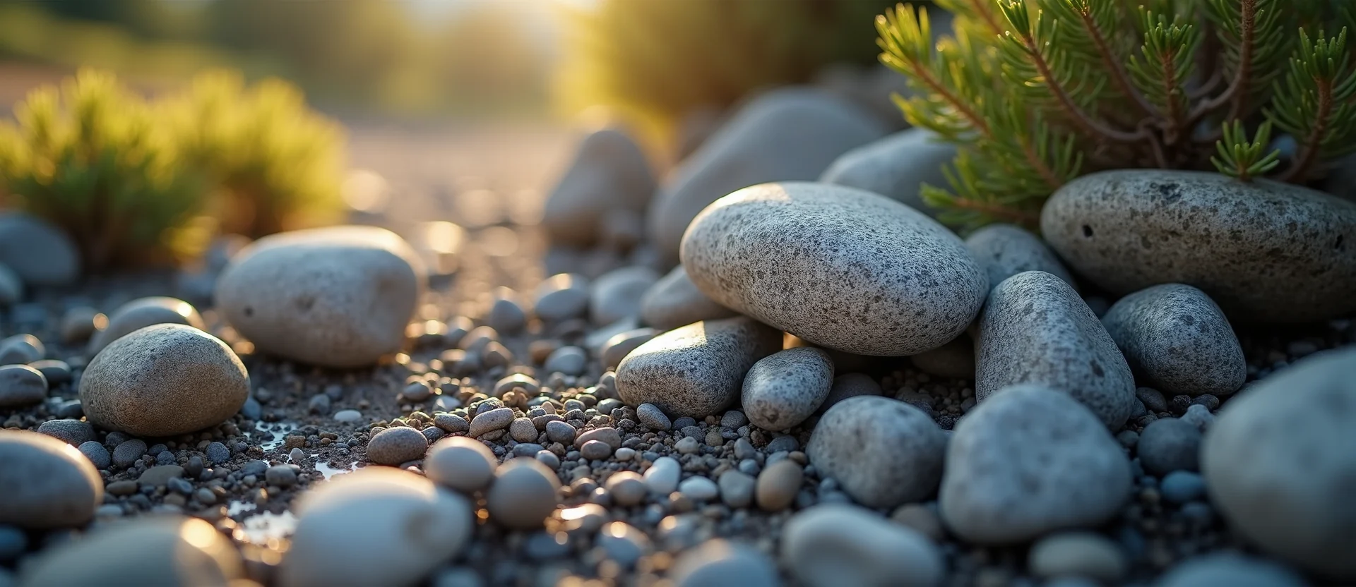 Symbolizing Flow/Cleansing: A local Sierra Juniper smooth Truckee river stones. - AI Generated