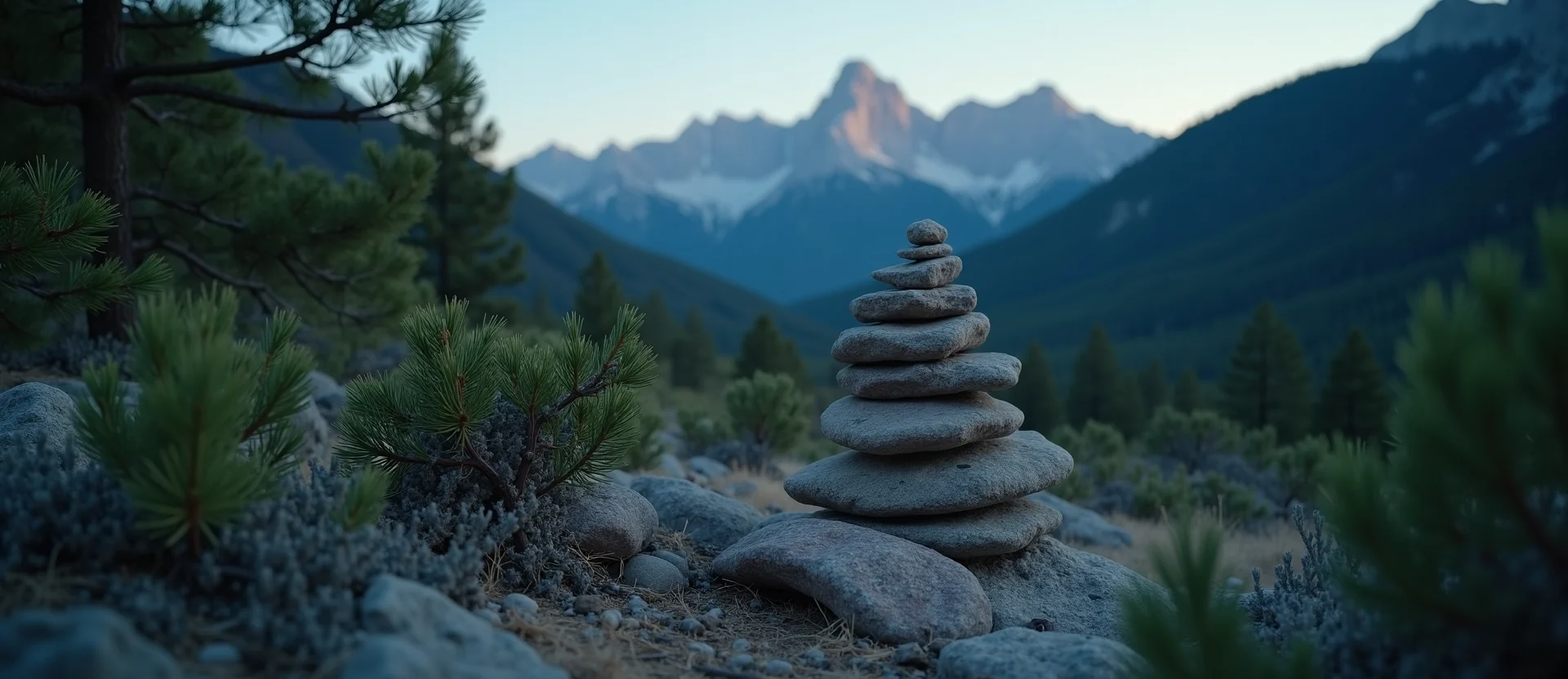 Symbolizing Stability/Peak: A local Ponderosa Pine ancient rock cairn. - AI Generated