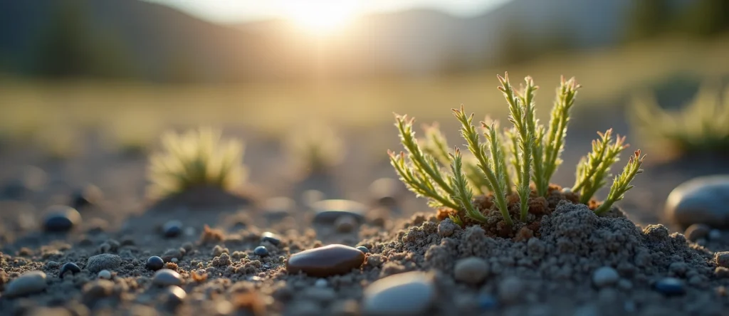 Symbolizing Seed/New Beginning: A local Indian Paintbrush sprouting sagebrush seedling. - AI Generated
