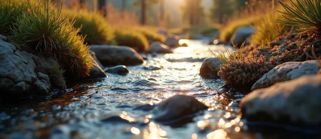 Symbolizing Flow/Cleansing: A local Ponderosa Pine clear cold snowmelt stream. - AI Generated