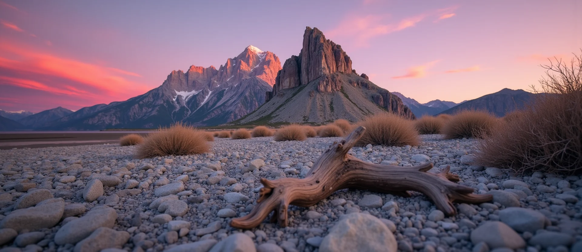 Symbolizing Stability/Peak: A local Desert Peach jagged granite peak. - AI Generated